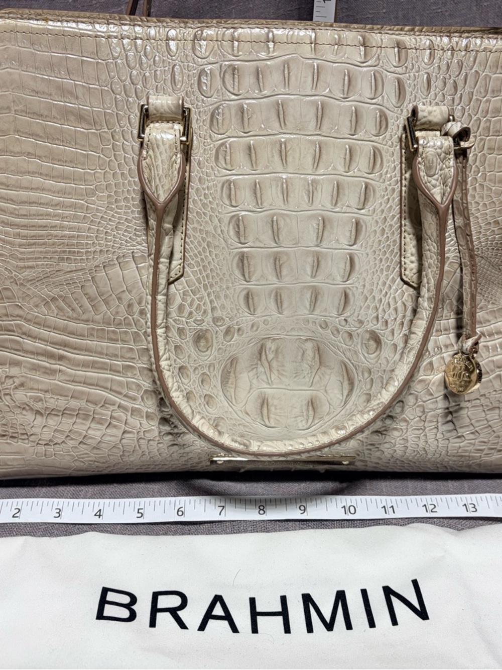 Brahmin Cream Croc-Embossed Leather Satchel with Gold Hardware - Picture 3 of 11